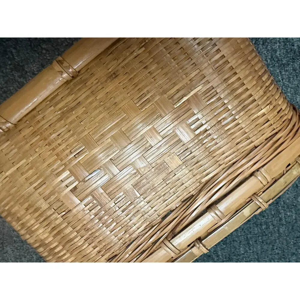 Vintage Hand-woven Storage Basket Checkerboard Pattern Reinforced Framing